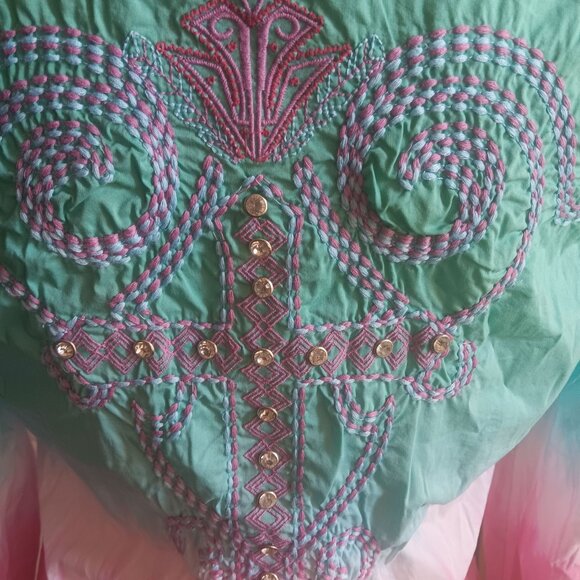 NEW Roar Womens Large Western Shirt Roar Embroidery Rhinestones Dip dye - Picture 4 of 6